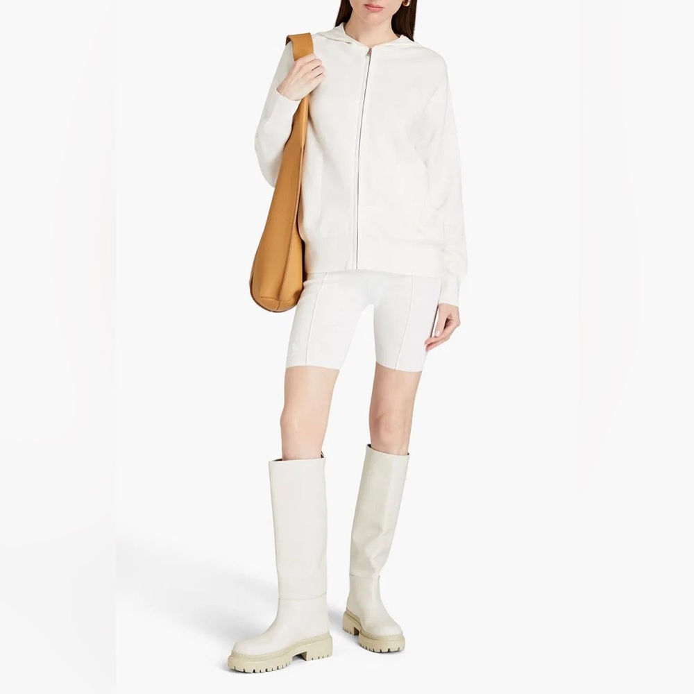 SANDRO Zip Up Embroidered Logo Hoodie Stretch Micro-Knit